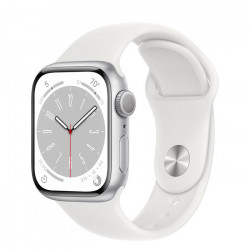 Apple Watch Series 8 41mm (GPS) Silver Aluminum Case with White Sport Band - Size M/L (MP6M3)