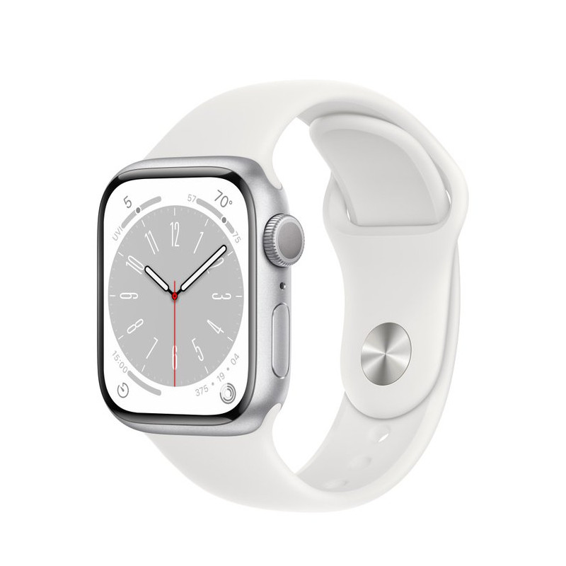 Apple Watch Series 8 41mm (GPS) Silver Aluminum Case with White Sport Band - Size M/L (MP6M3) Apple Watch Series 8 41mm (GPS) Silver Aluminum Case with White Sport Band - Size M/L (MP6M3)