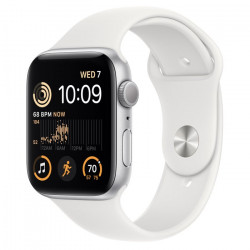 Apple Watch SE 2022 44mm (GPS) Silver Aluminum Case with White Sport Band - Size S/M (MNTH3)