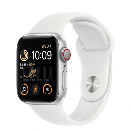 Apple Watch SE 2022 40mm (GPS+LTE) Silver Aluminum Case w. White Sport Band - Size S/M (MNTP3)