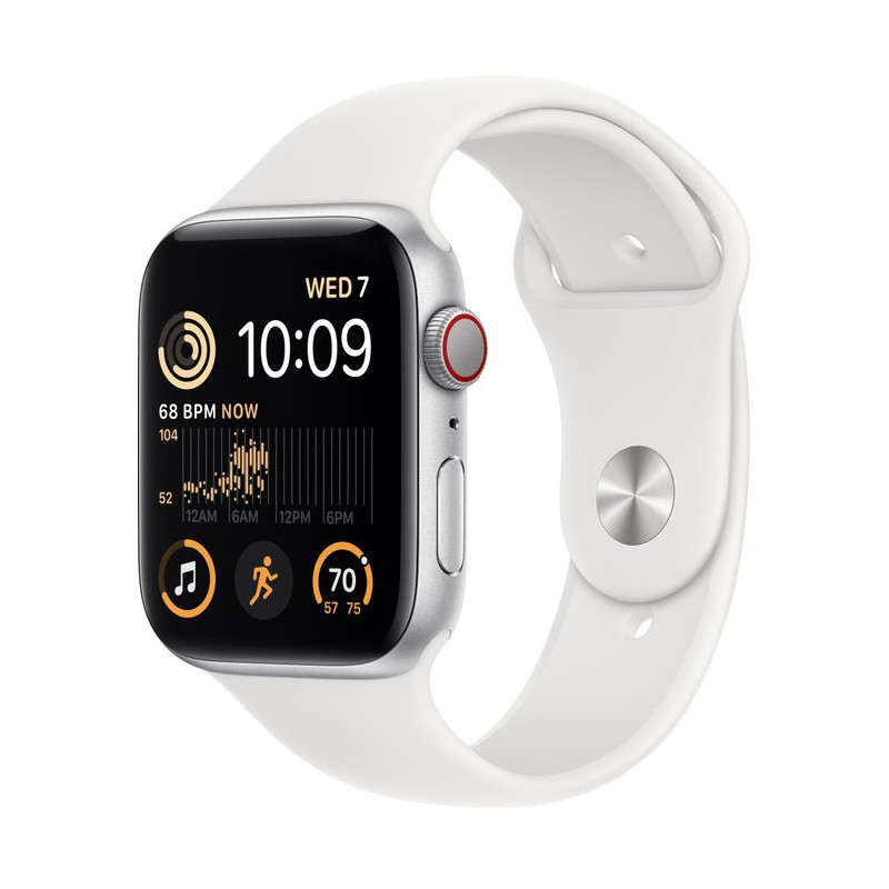 Apple Watch SE 2022 44mm (GPS+LTE) Silver Aluminum Case with White Sport Band - Regular (MNU63/MNQ23)