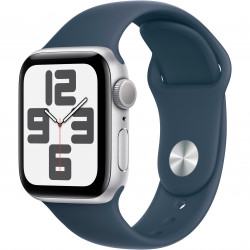 Apple Watch SE 2023 40mm (GPS) Silver Aluminum Case w. Storm Blue Sport Band - Size S/M (MRE13QP/A)