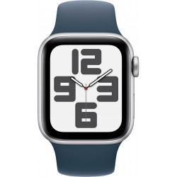 Apple Watch SE 2023 40mm (GPS) Silver Aluminum Case w. Storm Blue Sport Band - Size S/M (MRE13QP/A)
