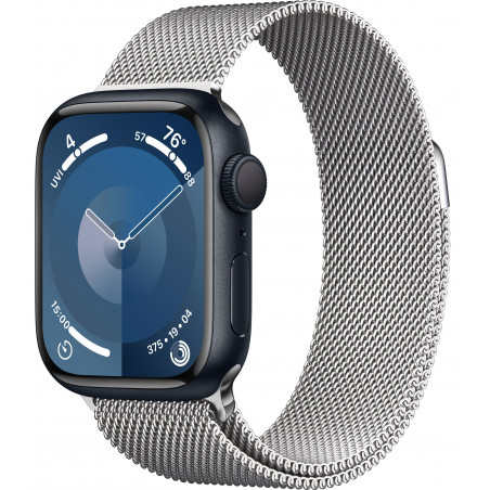 Apple Watch Series 9 41mm (GPS) Midnight Aluminum Case with with Silver Milanese Loop (MR9L3,MTJN3)