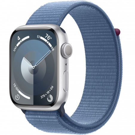 Apple Watch Series 9 45mm (GPS) Silver Aluminum Case with Winter Blue Sport Loop (MR9F3)