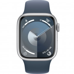 Apple Watch Series 9 41mm (GPS+LTE) Silver Aluminum Case with Storm Blue Sport Band - Size S/M (MRHV3)