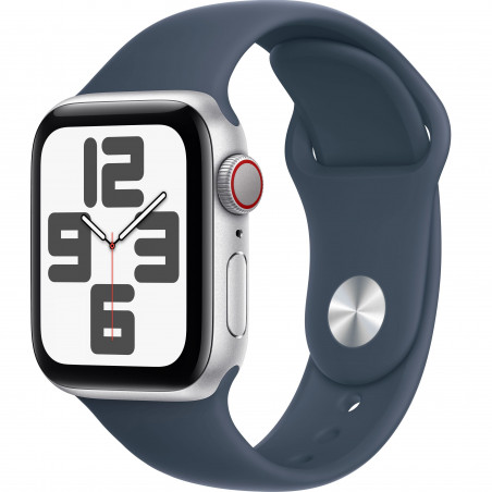Apple Watch SE 2023 40mm (GPS+LTE) Silver Aluminum Case w. Storm Blue Sport Band - Size S/M (MRGH3)