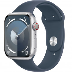 Apple Watch Series 9 45mm (GPS+LTE) Silver Aluminum Case with Storm Blue Sport Band - Size M/L (MRMH3)