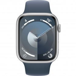 Apple Watch Series 9 45mm (GPS+LTE) Silver Aluminum Case with Storm Blue Sport Band - Size M/L (MRMH3)