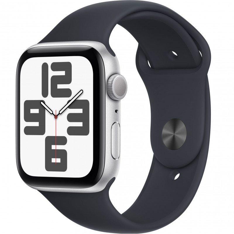 Apple Watch SE 2023 44mm (GPS) Silver Aluminum Case with Midnight Sport Band - Size M/L (MRW03,MT3F3)