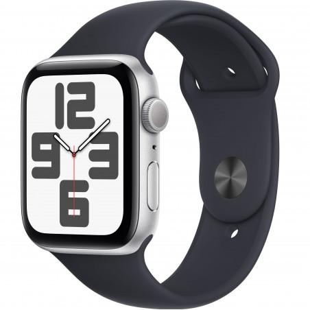 Apple Watch SE 2023 44mm (GPS) Silver Aluminum Case with Midnight Sport Band - Size M/L (MRW03,MT3F3)