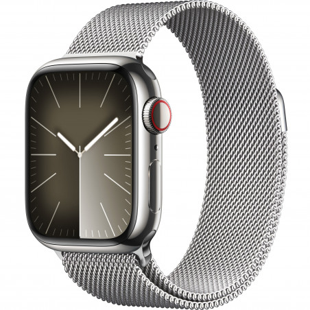 Apple Watch Series 9 41mm (GPS+LTE) Silver Stainless Steel Case with Silver Milanese Loop (MRJ43)