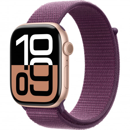 Apple Watch Series 10 46mm (GPS) Rose Gold Aluminium Case with Plum Sport Loop (MWWV3)