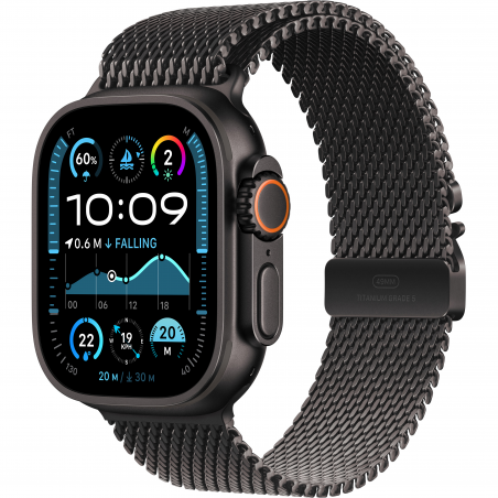 Apple Watch Ultra 2 (2024) 49mm (GPS+LTE) Black Titanium Case with Black Titanium Milanese Loop - S (MX4W3)