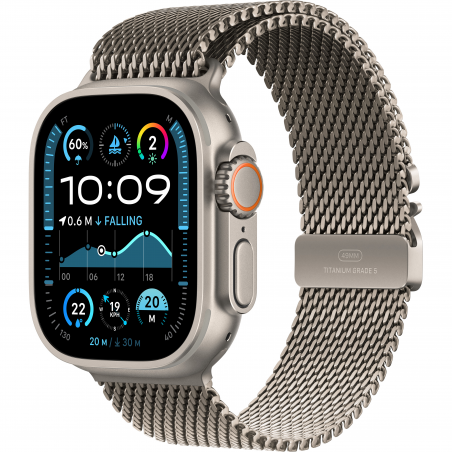 Apple Watch Ultra 2 (2024) 49mm (GPS+LTE) Natural Titanium Case with Natural Titanium Milanese Loop - M (MX5R3)