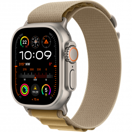 Apple Watch Ultra 2 (2024) 49mm (GPS+LTE) Natural Titanium Case with Tan Alpine Loop - Large (MX4H3)