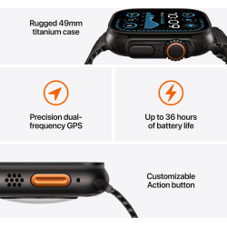 Apple Watch Ultra 2 (2024) 49mm (GPS+LTE) Black Titanium Case with Black Trail Loop – S/M (MX4U3)