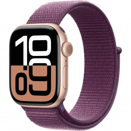 Apple Watch Series 10 42mm (GPS) Rose Gold Aluminium Case with Plum Sport Loop (MWWK3QH/A)