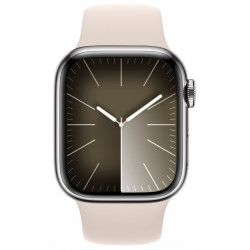 Apple Watch Series 9 41mm (GPS+LTE) Silver Stainless Steel Case with Starlight Sport Band - Size S/M (MT2U3,MRQ13)