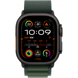 Apple Watch Ultra 2 (2024) 49mm (GPS+LTE) Black Titanium Case with Dark Green Alpine Loop - Medium (MX4R3UL/A)