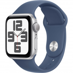 Apple Watch SE 2024 40mm (GPS) Silver Aluminum Case with Denim Sport Band - M/L (MXED3QH/A)