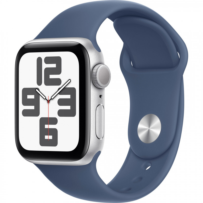Apple Watch SE 2024 40mm (GPS) Silver Aluminum Case with Denim Sport Band - M/L (MXED3QH/A)