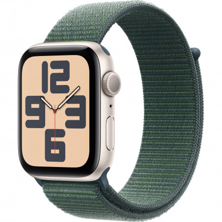 Apple Watch SE 2024 44mm (GPS) Starlight Aluminum Case w. Lake Green Sport Loop (MXEW3QH/A)