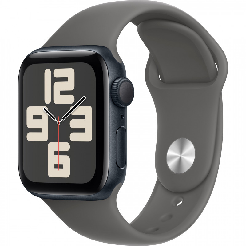 Apple Watch SE 2022 40mm (GPS) Midnight Aluminum Case w. Stone Gray Sport Band - Size M/L (MA9A4,MAXG4)