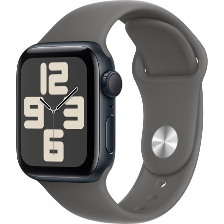 Apple Watch SE 2022 40mm (GPS) Midnight Aluminum Case with Stone Gray Sport Band - Size M/L (MA9A4,MAXG4)