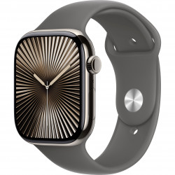 Apple Watch Series 10 46mm (GPS+LTE) Natural Titanium Case with Stone Grey Sport Band - S/M (MWY93)