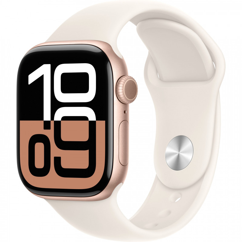 Apple Watch Series 10 42mm (GPS) Rose Gold Aluminium Case with Starlight Sport Band - S/M (MWWY3, MXLL3) Apple Watch Series 10 42mm (GPS) Rose Gold Aluminium Case with Starlight Sport Band - S/M (MWWY3, MXLL3)