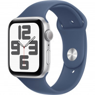 Apple Watch SE 2024 44mm (GPS) Silver Aluminum Case w. Denim Sport Band - S/M (MXEQ3)