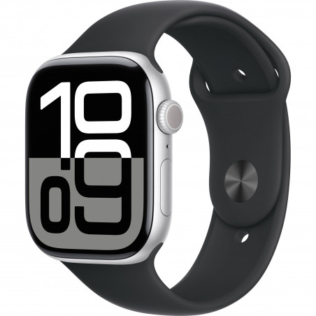 Apple Watch Series 10 46mm (GPS) Silver Aluminium Case with Black Sport Band - S/M (MXM23, MWX03)