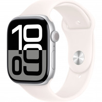 Apple Watch Series 10 46mm (GPS) Silver Aluminum Case with Light Blush Sport Band - S/M (MXM83, MWX03)