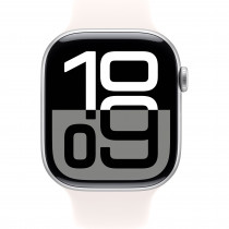 Apple Watch Series 10 46mm (GPS) Silver Aluminum Case with Light Blush Sport Band - S/M (MXM83, MWX03)