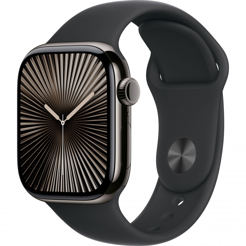 Apple Watch Series 10 42mm (GPS+LTE) Slate Titanium Case with Black Sport Band - M/L (MWXH3)