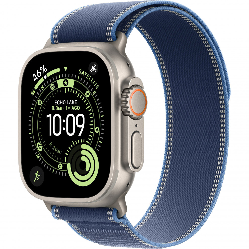 Apple Watch Ultra 3 49mm (GPS+LTE) Natural Titanium Case with Blue/Bright Blue Trail Loop - S/M (MEWR4)